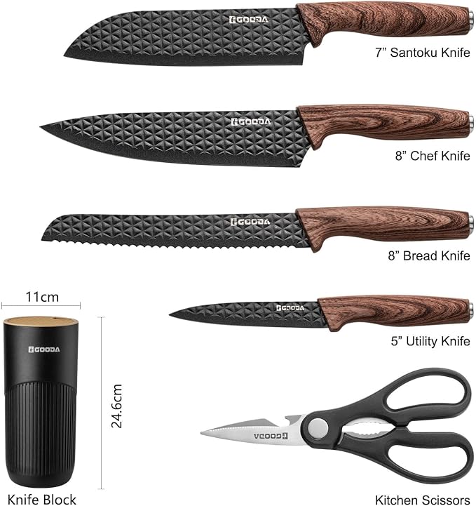 Kitchen Knife Set With Block,6-Piece Professional Chef Cooking Knives Set For Kitchen,Non-Stick Stainless Steel Knife Block Set - Image 5