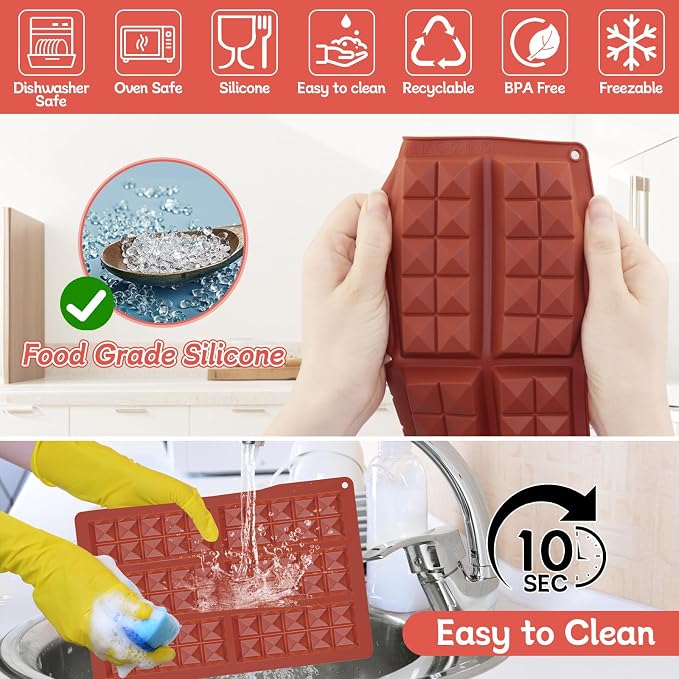 Chocolate Bar Molds Silicone Non Stick 2 Pack,Deep Dubai Granola Bar Diamond Shapes Mold for Making Filling Knafeh Pistachio Candy Snacks - Image 4