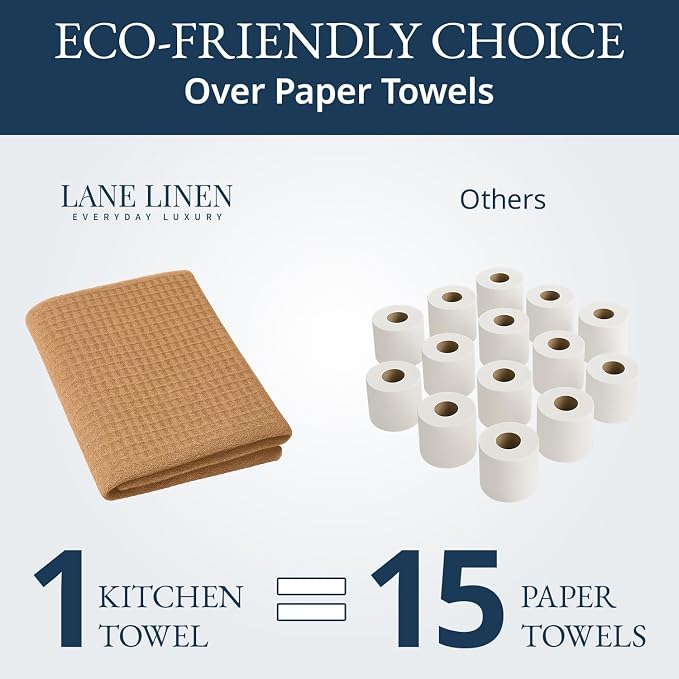 LANE LINEN Cotton Kitchen Towels and Dish Cloths Set, 6-Pack – Absorbent, Quick-Drying Dish Towel, 18" x 28", Soft, Premium Hand and Tea Towels - Beige - Image 7