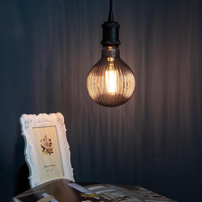 G125 Edison LED Bulb,4W Dimmable E26,2200K Smoke Striated Glass | Vintage Oversized Large Edison Bulb, Soft Warm Lighting, Dim, Widely Used In Stores, Coffee Shops & Indoor Outdoor Scenes - Image 7