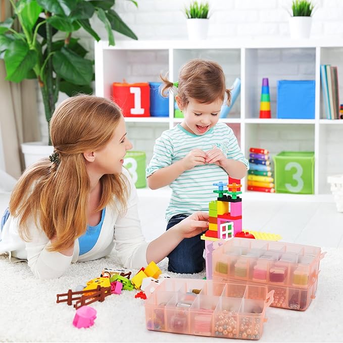 3-Tier Stackable Storage Container Box, Large Bead Organizers with 30 Adjustable Compartments, Plastic Storage Bin for Art Supplies, Jewelry, Toys, Stickers， Nail, Embroidery, Hair Accessories