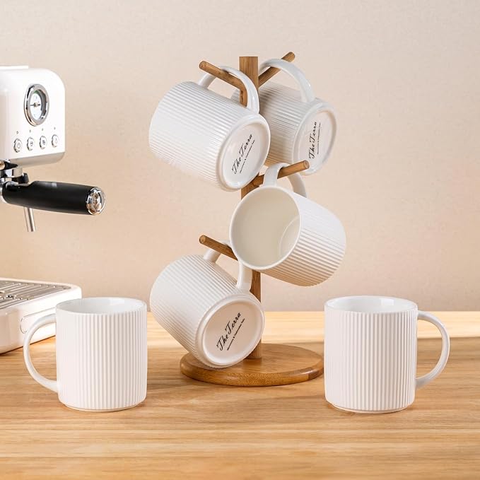 theterra Ceramic Coffee Mugs Set of 4, 14.2 oz Coffee Cups with Handle | Handmade, Suitable for Latte, Tea, Milk, Beer & Hot Cocoa, Bright White - Image 7