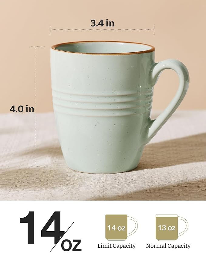 famiware Jupiter Coffee Mugs Set of 4, 14 OZ Coffee Mug, Microwave and Dishwasher Safe, Coffee Cups with Handle for Coffee, Tea, Cocoa, Milk, Light Green (Pack of 2) - Image 4