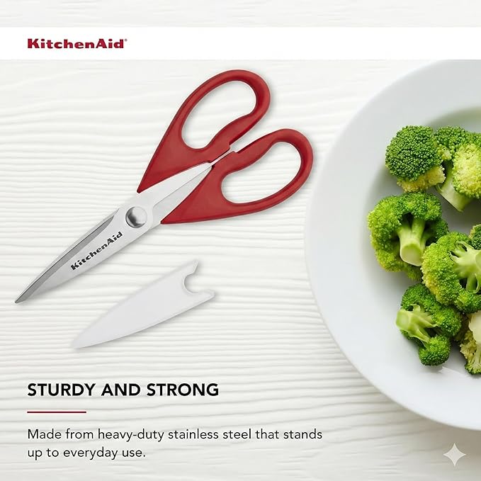 KitchenAid All Purpose Kitchen Shears with Protective Sheath Durable Stainless Steel Scissors, Dishwasher Safe, Soft Grip Comfort Handle, 8.72 Inch, Red - Image 5