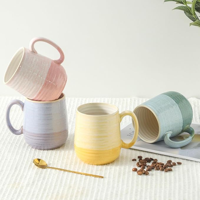 HASENSE Coffee Mugs Set of 4, 15 oz Large Ceramic Cups with Handle for Women Men, Milk, Soup, Tea Cup Set for Latte,Cappuccino, Microwave & Dishwasher Safe for Home Office（Colorful） - Image 6