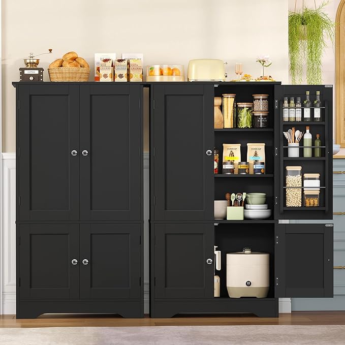 TEENFON Storage Cabinet with 4 Doors, Kitchen Cabinet with 6 Door Shelves | Kitchen Pantry Cabinet with Adjustable Shelves, for Living Room, Dining Room, Bathroom, Black - Image 5