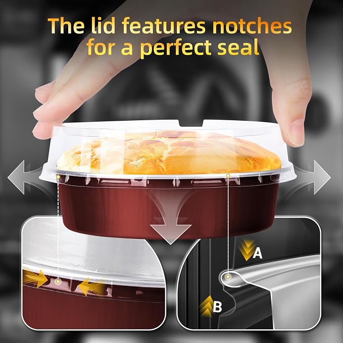 Beasea Disposable Mini Pie Tins with Lids, 120 Pack 4” 7.3oz 215ml Small Round Aluminum Baking Tart Foil Container for Individual Dessert Cupcake Cheesecake Ramekin Quiche Oven Dishes - Wine Red - Image 4