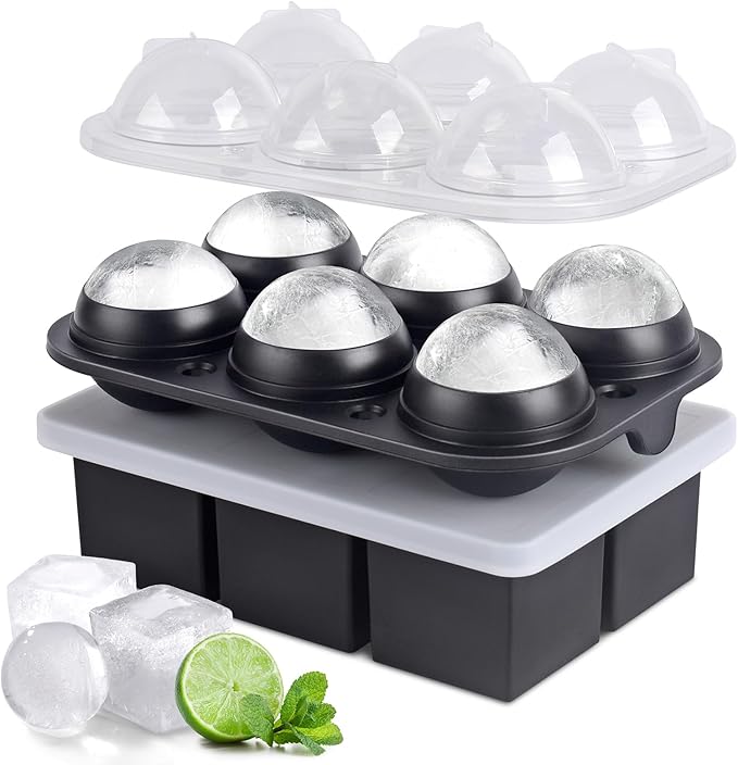 Ice Cube Tray, SLGOL Ice Trays for Freezer with Lid, Easy Release large Ice Cube Molds, Silicone ice cubes mold for Whiskey, Stackable Square Ice Tray for Cocktails Whiskey Coffee【6 round + 6 square】
