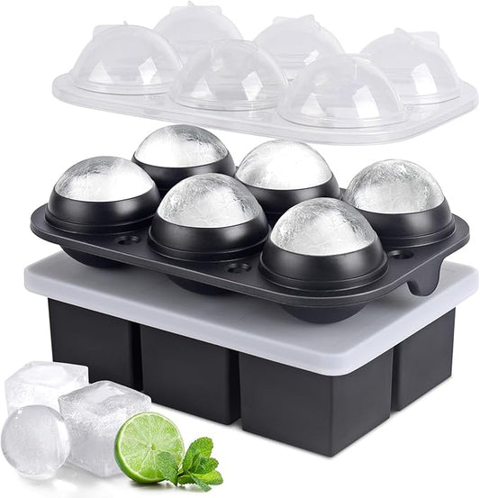 Ice Cube Tray, SLGOL Ice Trays for Freezer with Lid, Easy Release large Ice Cube Molds, Silicone ice cubes mold for Whiskey, Stackable Square Ice Tray for Cocktails Whiskey Coffee【6 round + 6 square】