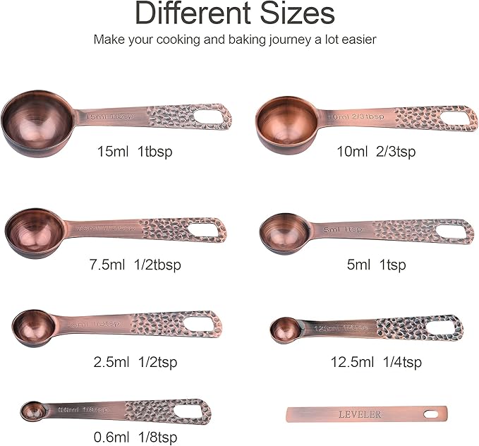 Smithcraft Measuring Cups and Spoons Set 14, Copper Measuring Cups and Spoons Set for Dry & Liquid, Metric & US Stainless Steel 6 Measure Cups and 7 Spoons Set w/Leveler for Kitchen & Baking