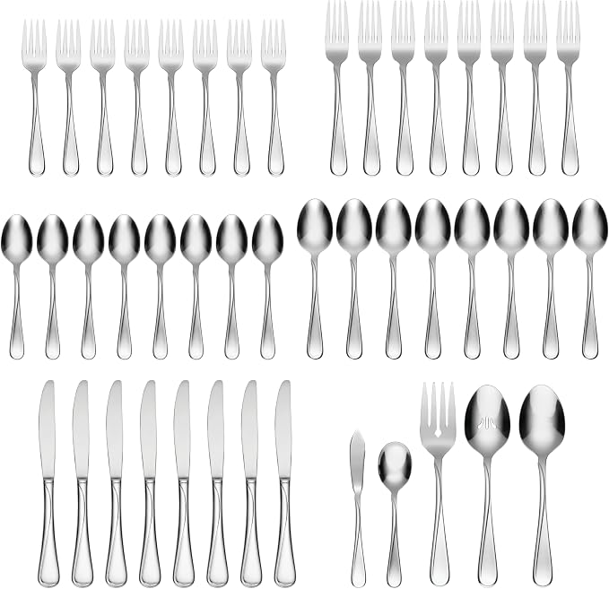 Oneida Flight 45-Piece 18/0 Silverware Set for 8, Flatware | mirror finish, dishwasher safe | includes serving spoons and utensil set | cutlery set, wedding silverware - Image 2