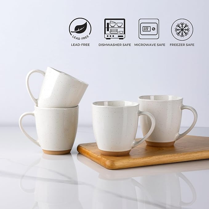 AmorArc 12oz Ceramic Coffee Mugs set of 6, Stylish Coffee Mugs with Rustic Terracotta Underside for Latte/Cappuccino/Milk/Cocoa, Dishwasher&Microwave Safe, Light Beige - Image 6