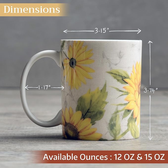 Maison d' Hermine Coffee Mug with Handles Tea Cups (12 Ounce, Pack of 1) | Fine Bone China Coffee Mugs for Hot Beverages Cappuccino Latte Home Restaurant Hotel Spring Summer -Candice - Helianthe - Image 4