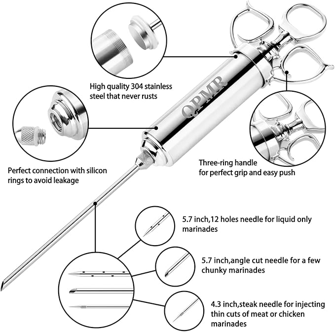 Meat Injector Syringe Kit, 2-oz Large Capacity Marinade Turkey Injector with 3pcs Stainless Steel Marinade Injector Needles for BBQ Grill Smoker & Turkey & Brisket