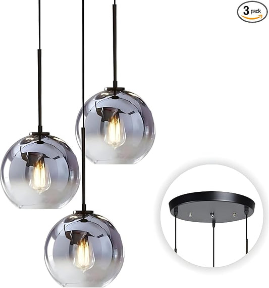 KCO Lighting 3 Pendant Light Fixtures Ceiling Hanging Large Glass Cluster Chandelier Nordic Mercury Glass Pendant Light Modern Cluster Pendant Light Fixture by KCOLighting