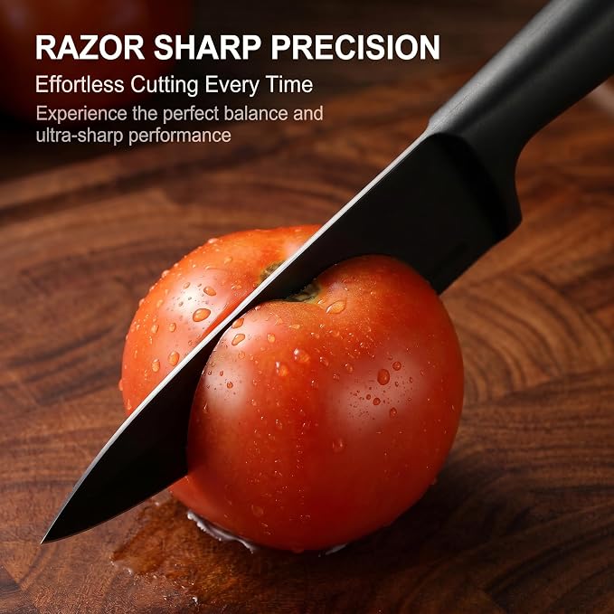 McCook® Premium Black Knife Sets,German Stainless Steel Kitchen Knives Block Set with Built-in Sharpener, 20-Piece Razor-Sharp Kitchen Knives with Ergonomic Handles, Elegant Box for Gift, Black | German Forged Stainless Steel,20 PC,Razor Sharp, Anti-Ru... - Image 4