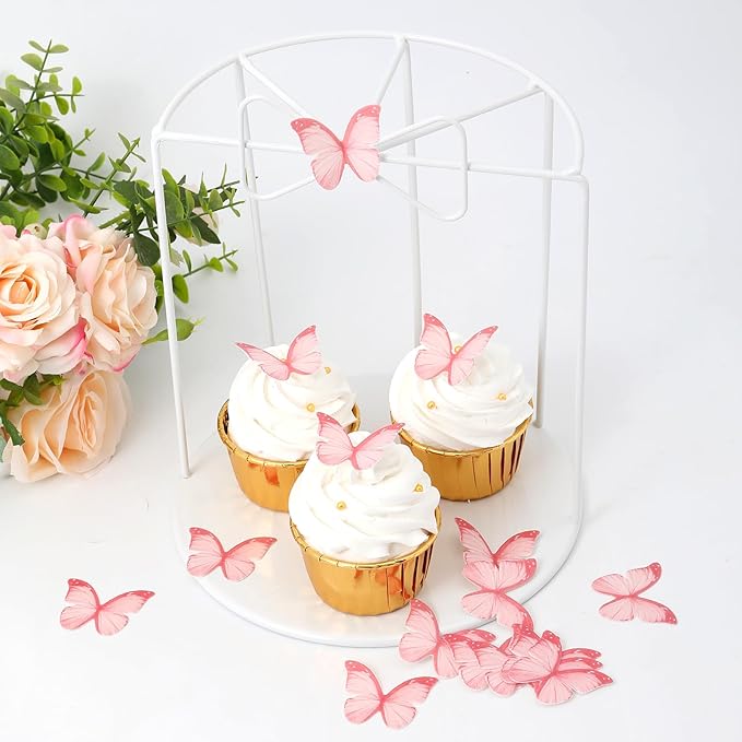 48Pcs Edible Butterflies for Cake Decorations Pink Wafer Paper Butterfly Cupcake Toppers Wafer Glutinous Paper Butterflies for Wedding Baby Shower Kids Birthday Party Cupcakes Decorating (Pink) - Image 4