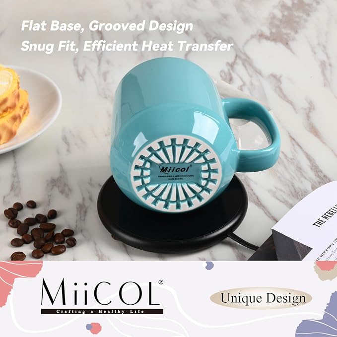 Miicol Ceramic Coffee Mug, 16 oz Large Coffee Cup, Tea Mug with Handle, Flat Bottom Mug for Men, Women, Office, Microwave and Dishwasher Safe, Multi-Color, Mint Blue - Image 6