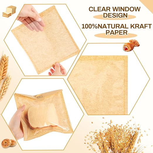 Outus 1500 Pcs Cookie Packaging Bags with Seal, 7.1 x 7.5 Inch Bakery Pastry Bags with Window, Heat Sealable Grease Resistant Paper to Go Bake Sleeves for Gift Giving Donut Bread Sandwich (Brown) - Image 3