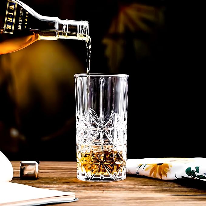 Highball Glasses - Water Glasses Set of 6-14 Ounce Collins Tall Beverage Cups Glassware for Drinks, Coctail, Water, Beer, Soda - Image 3