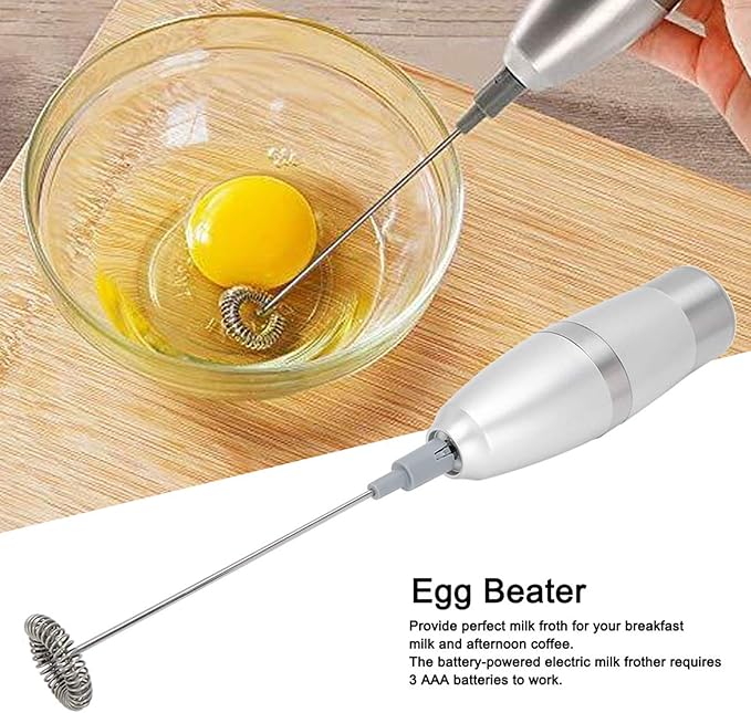 Stainless Steel Electric Milk Frother Egg Beater Automatic Mixer High Speed 19000RPM for Coffee Lattes Smoothies Kitchen Tool Battery Powered ABS Handle