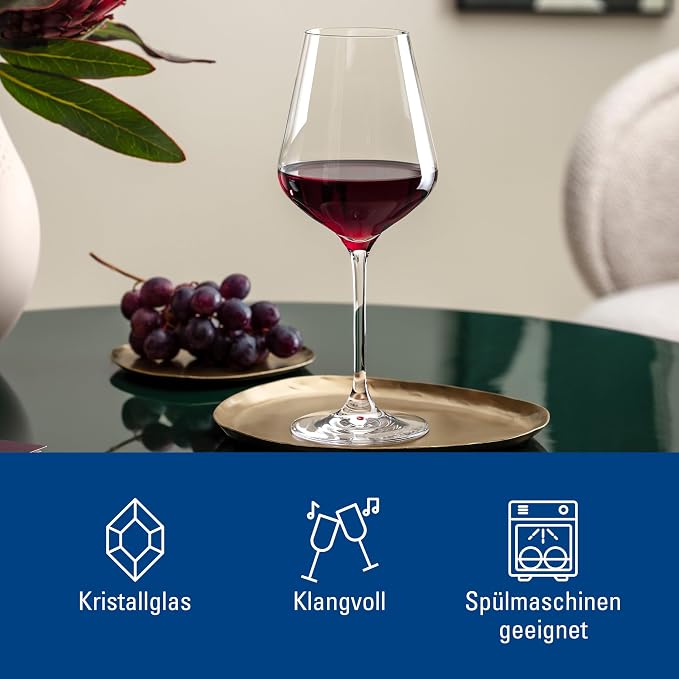 Villeroy & Boch La Divina Collection Red Wine Glass, Set of 4, Crystal Glass, 15.75 oz Capacity, Clear | Crystal glass red wine glasses, dishwasher safe, rounded bowl lets red wine's bouquet fully develop - Image 3