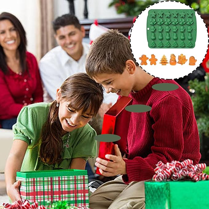2 Pcs Christmas Silicone Molds for Chocolate,3D Christmas Tree Candy Silicone Mold 60 Cavity Small Baking Molds for Claus Elk Snowman Santa Bells Gloves Socks Shape Silicon Molds