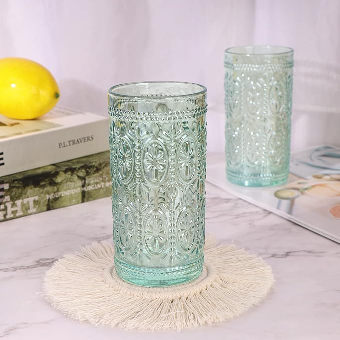 abrwyy Green Drinking Glasses, Vintage Glassware, 12oz Highball Glasses | Lead-Free Glass, Thick&Durable Glass, Home Decoration, Food Grade Glass - Image 5
