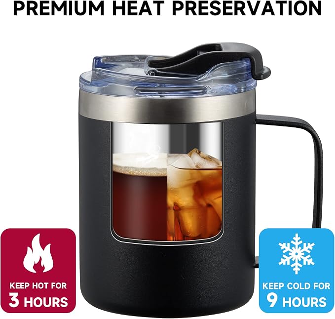 12oz Insulated Travel Coffee Mug with Handle, Plum | Stainless Steel Coffee Tumbler with Lid, Double Wall Vacuum Thermal Cup for Camping - Image 3