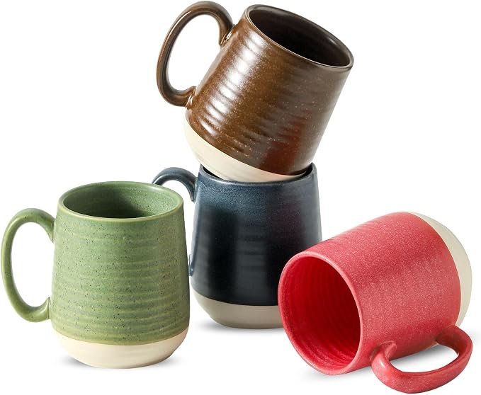 Hasense 15 Ounce Porcelain Coffee Mugs Set of 4 with Large Handle Perfect for Coffee, Tea, Milk, Chocolate and Latte, Unqiue Glaze Ceramic Coffee Cups Set for Man and Woman, Colorful by Hasense