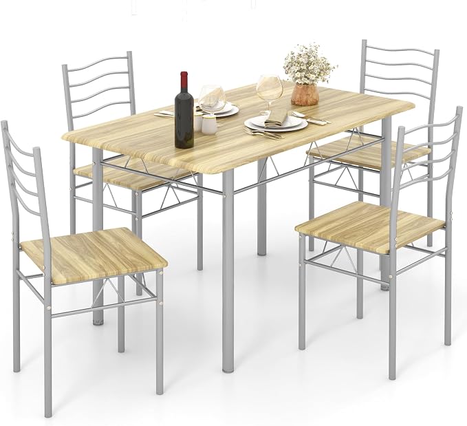 Giantex 47-inches Dining Table Set for 4, Rectangular Kitchen Table with 4 Dining Chairs, Metal Frame, 5-Piece Space-Saving Dinette Set for Small Space, Dinner, Breakfast Nook, Apartment, Natural by Giantex