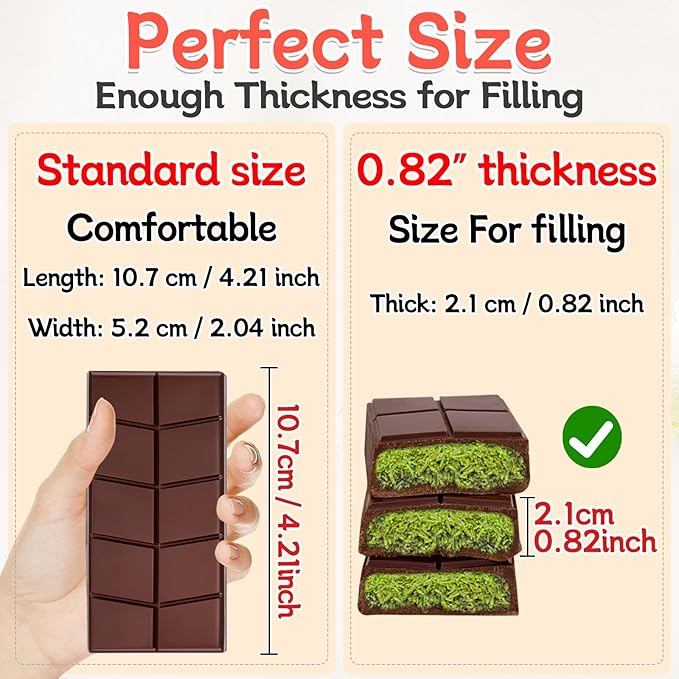 Chocolate Bar Molds Deep Silicone Non Stick 2 Pack,Dubai Shapes Thick Candy Stuffed Bar Mold for Filling Big Knafeh Pistachio Granola Bar Snacks