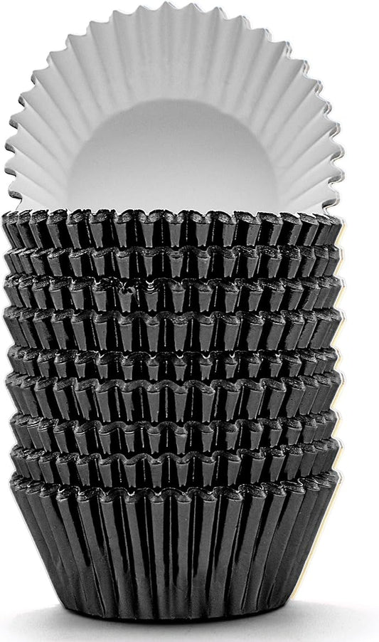 200 Pcs Black Foil Cupcake Liners Standard Baking Cups Muffin Paper Cases | Food-grade, Greaseproof & Sturdy Parchment, Cupcake Wrapper for Party, Christmas, Gift by MODENGKONGJIAN