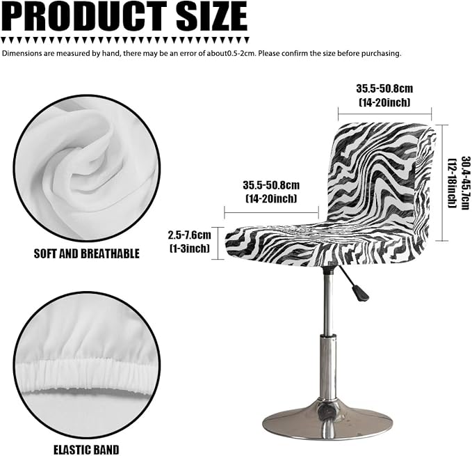 Soft Bar Stool Slipcovers Dust-Proof Zebra Skin Print Bar Stool Seat Dust Covers Stretchy Bar Stool Covers with Elastic Band Set of 2 (Black&White) - Image 4