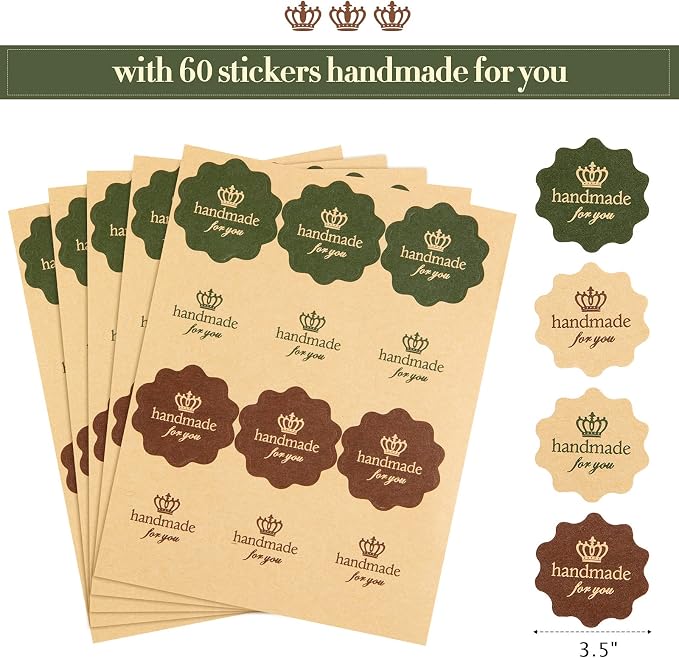 Tenare 50 Pieces White Bakery Bags with Window Kraft Paper Bags Christmas Tin Tie Tab Lock and 60 Pieces Adorable Handmade Label Seal Stickers Window for Xmas Coffee Cookie Treat, 4.5 x 2.56 x 9.6" - Image 3