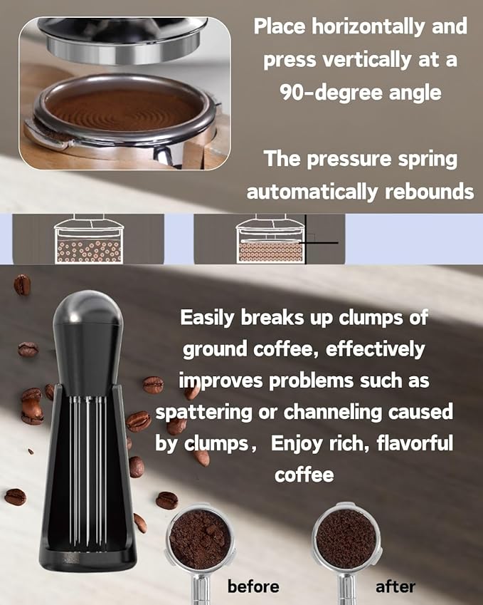 Espresso Tamper Double Spring Loaded 51/53mm with WDT Tool Espresso Accessories Kit, Stainless Steel Corrugated Base, Dosing Funnel, Tamper Mat (51mm)