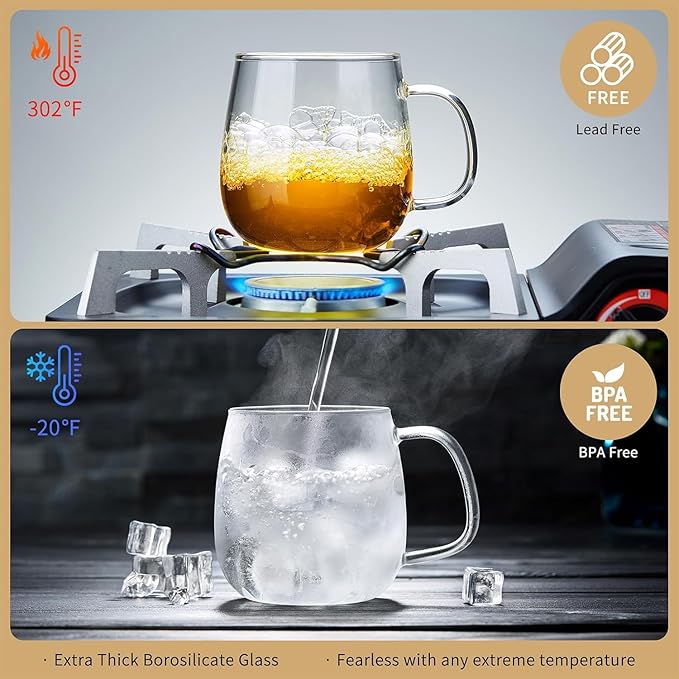 Large Glass Tea Cup, 34 oz Borosilicate Glass Tea Mug with Infuser and Lid, 1000ML Clear Tea Cups for Brewing Scented Tea and Tea Bag