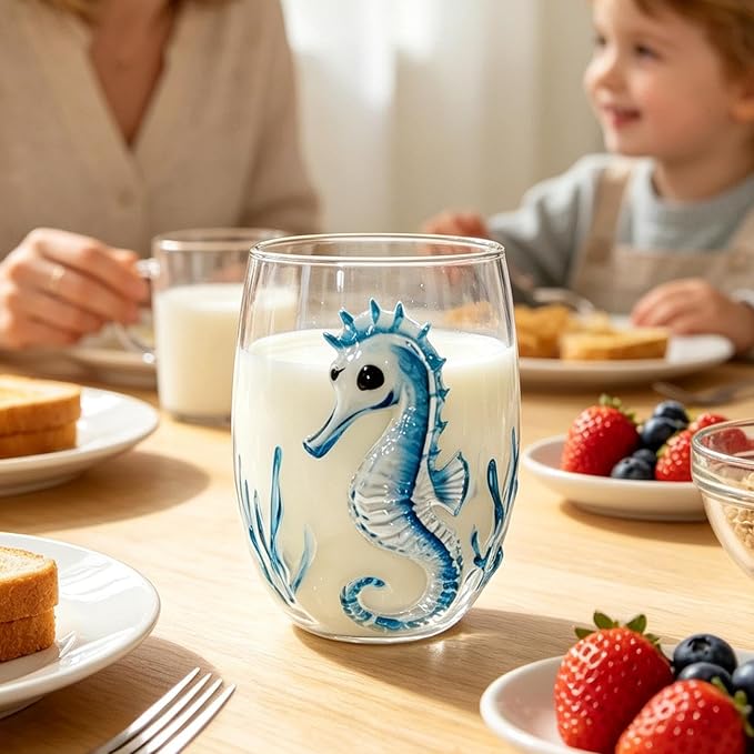 3D Octopus Glass Drinking Cup, Marine Animal Stemless Tumbler | Hand-Blown 3D Blue Ring Octopus Stemless Glass, Novelty Marine Life Drinking Tumbler, Beach Giftt - Image 5
