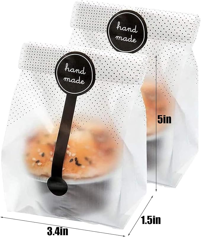 Palksky (400Pcs)200pcs Translucent Plastic Bags/Bakery Bags with 200pcs Handmade Stickers for Muffin Cookie Cake Chocolate Candy Snack Wrapping Bakery Packaging - Image 2