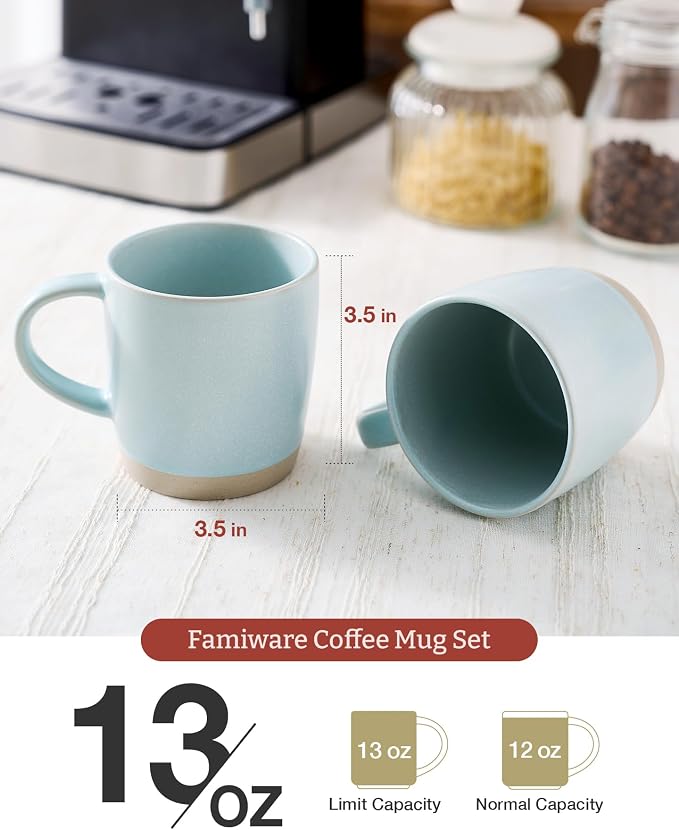 famiware Coffee Mugs Set of 6, Milkyway 13 oz Mug Set, Ceramic Cup Set with Handle for Coffee, Tea, Cocoa, Milk, Light Blue - Image 3
