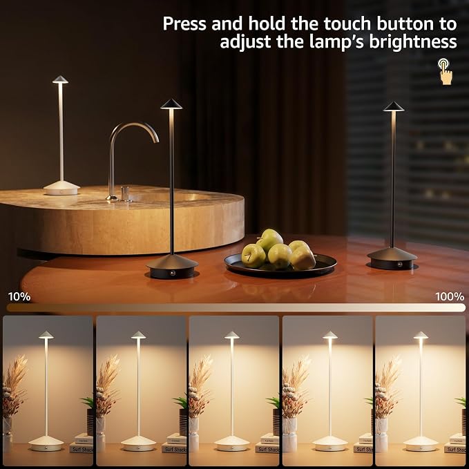 Cordless LED Table Lamps,Portable Battery Desk Lamp,2 Pack,Beige | 6000mAh Rechargeable,3000K/4500K/6000K Touch Stepless Dimming,Aluminum IP54 Waterproof Wireless Lighting for Outdoor/Indoor - Image 3