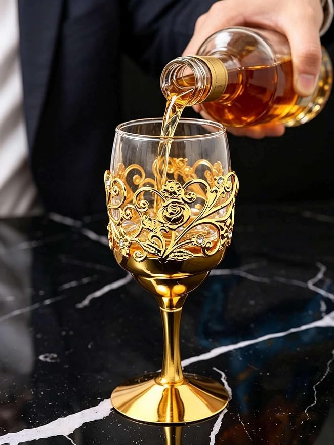 6-Piece Metal-Embossed Glassware Set, European-Style Vintage Metal Wine Glasses, Creative Vintage Spirits Glasses, Elegant Design, Ideal for Home Bars for Whiskey, Cocktails, and More - Image 5