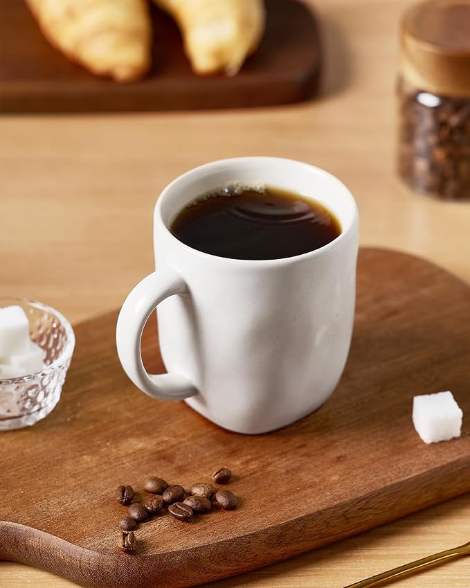 famiware Coffee Mugs Set of 4, Ocean Square 13oz Coffee Cup Set with Handle for Cocoa, Milk, Hot Chocolate, Tea, Water, Stoneware Cups for Kitchen, Microwave and Dishwasher Safe, Matte White - Image 2