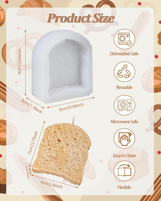 Mini Toast Mold, Tiny Toast Bread Silicone Mold, Artificial Toast Soap Molds, Small Simulation Food Molds Silicone Bread Mold For Chocolate Fondant Resin Home Ornaments Making Tool - Image 3