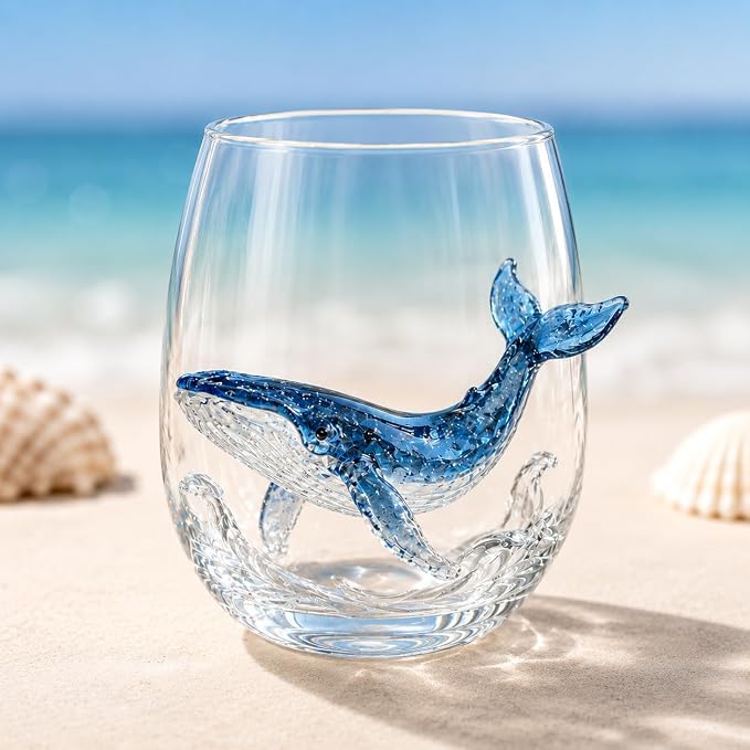 12oz Artisanal Blue Ringed Octopus Glassware, 3D Ocean Animal Artisan Glassware Collection For Fresher Sips, Coastal Elegance & Elevated Home Bar Vibes (Whale) by Unknown