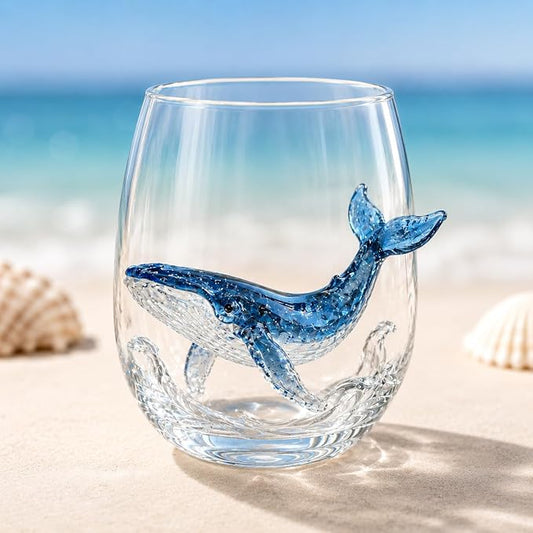 12oz Artisanal Blue Ringed Octopus Glassware, 3D Ocean Animal Artisan Glassware Collection For Fresher Sips, Coastal Elegance & Elevated Home Bar Vibes (Whale) by Unknown