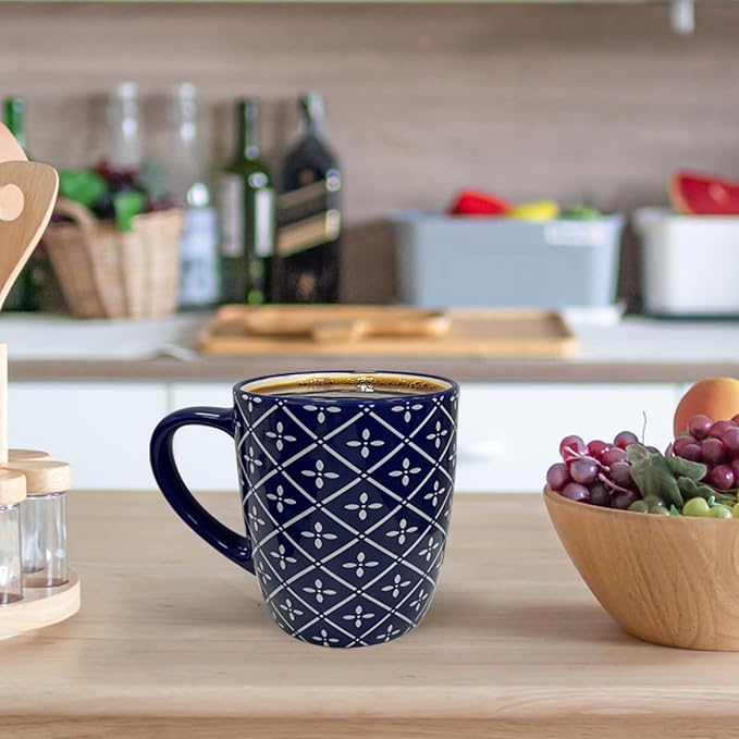 18 OZ Coffee Mugs Set of 6, Geometric Porcelain Large Mug for Man Woman | Blue and White Floral Ceramic Cup for Latte, Tea, Water, Cappuccino, Mocha, Cocoa, Housewarming Wedding Mug Present - Image 7