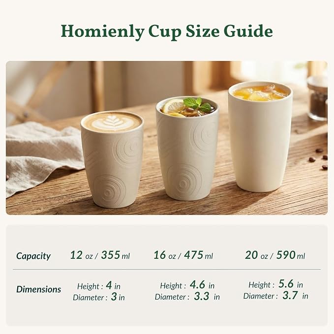 Homienly Wheat Straw Cups - Unbreakable Cups Set of 6,20 oz Dishwasher & Microwave Safe Drinking Glasses for Everyday Use-Beige - Image 9