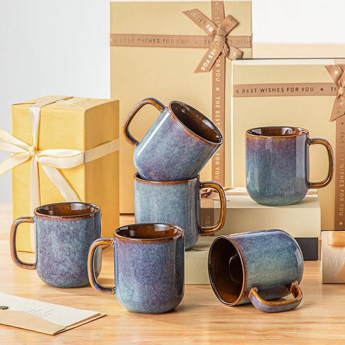 vancasso 16 oz Coffee Mugs Set of 6, Large Ceramic Mug with Handle, Unique Glaze Coffee Cups for Latte, Cappuccino & Hot Cocoa, Dishwasher & Microwave Safe, Blue, Series ONION - Image 7