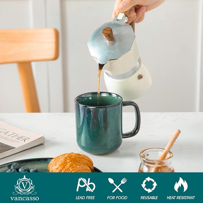 vancasso STARRY Coffee Mugs Set, 12 oz Ceramic Coffee Cups for Latte Hot Tea Cappuccino Cocoa Milk Stoneware Cups Set of 6, Dishwasher & Microwave Safe, Green - Image 4